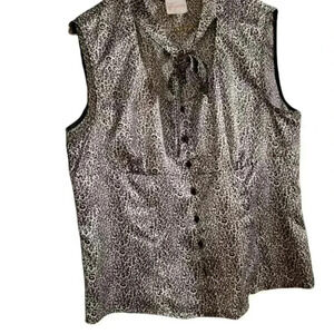 S C Collection Black & Silver Silky  Scoop Blouse Top with Self Ties sz L